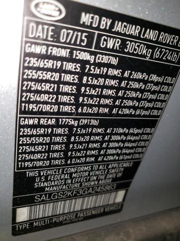 2016 LAND ROVER RANGE ROVE - SALGS2KF3GA245863