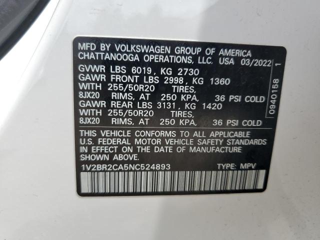2022 VOLKSWAGEN ATLAS SEL 1V2BR2CA5NC524893