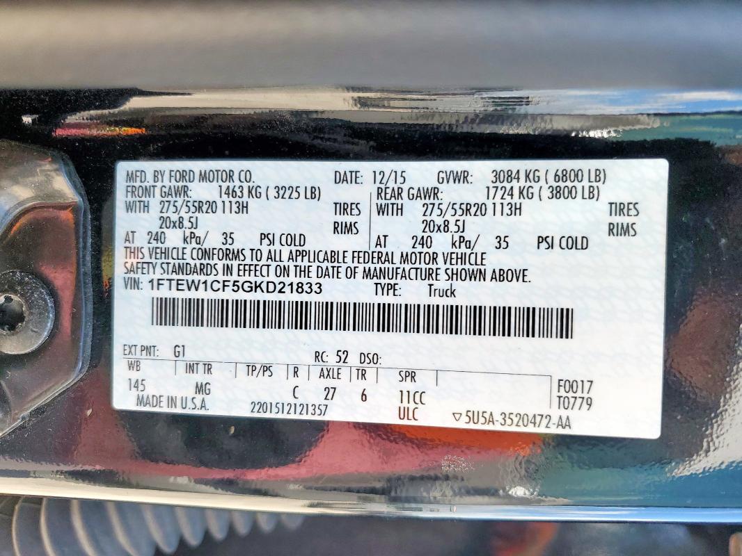 2016 FORD F150 SUPER - 1FTEW1CF5GKD21833