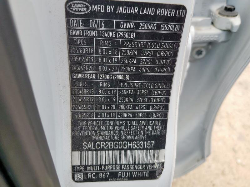 2016 LAND ROVER DISCOVERY SALCR2BG0GH633157