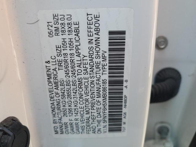 2021 HONDA PILOT EXL - 5FNYF6H5XMB086185