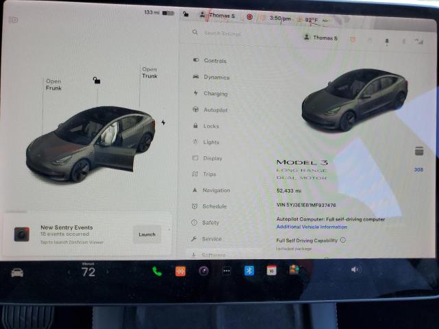 2021 TESLA MODEL 3 5YJ3E1EB1MF937476