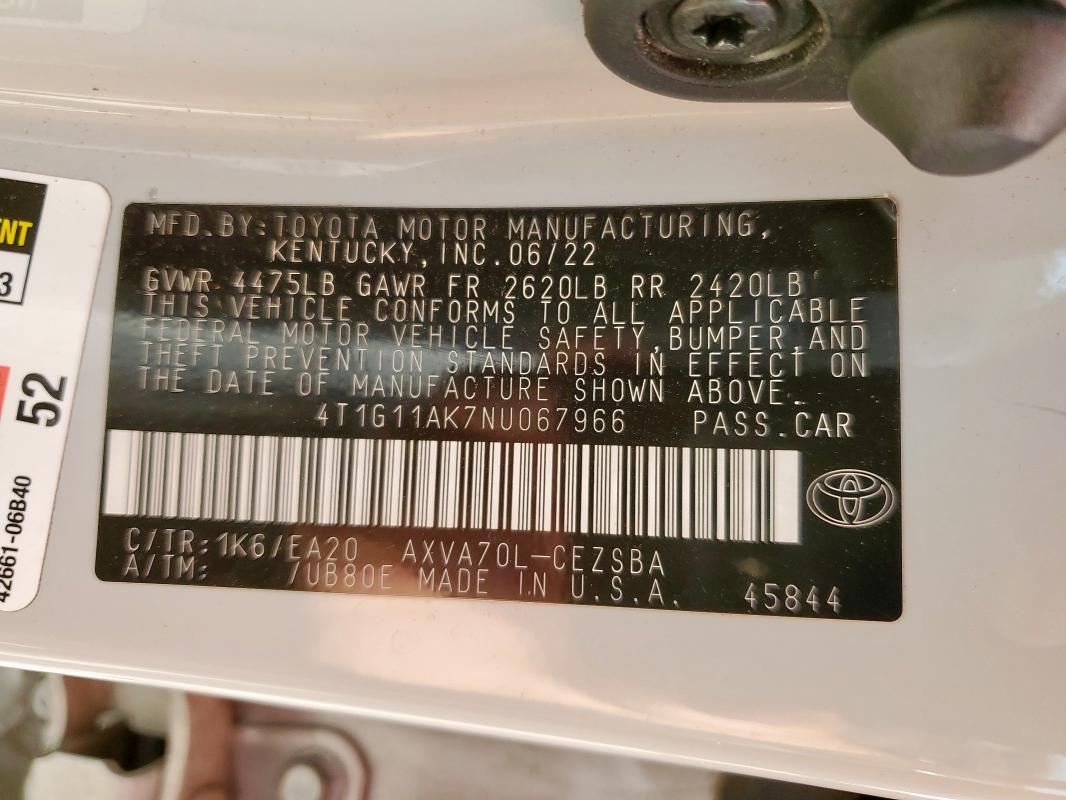 2022 TOYOTA CAMRY SE 4T1G11AK7NU067966
