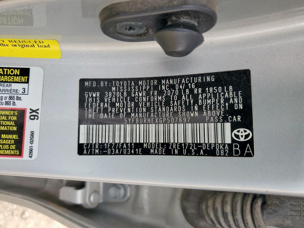 2016 TOYOTA COROLLA L - 5YFBURHEXGP507697