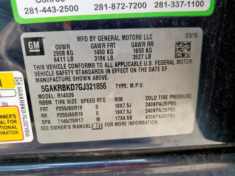 2016 BUICK ENCLAVE - 5GAKRBKD7GJ321856