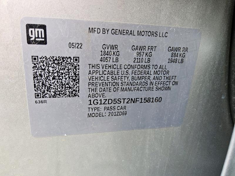 2022 CHEVROLET MALIBU LT - 1G1ZD5ST2NF158160