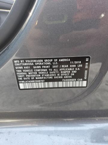 2019 VOLKSWAGEN PASSAT WOL 1VWLA7A30KC008707