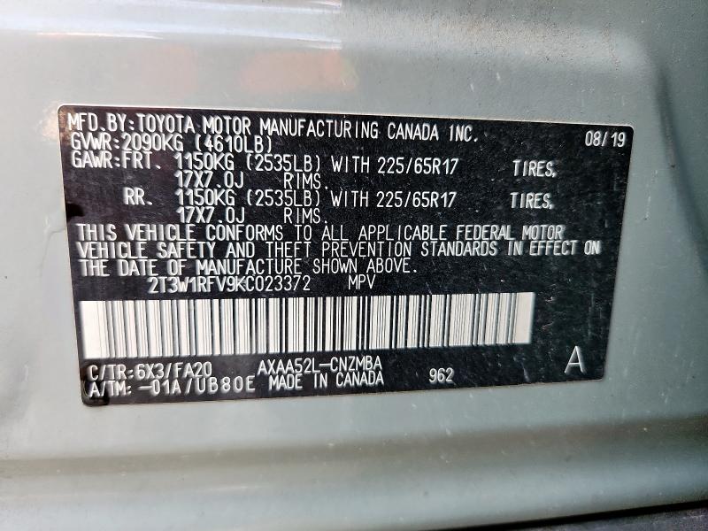 2019 TOYOTA RAV4 XLE - 2T3W1RFV9KC023372