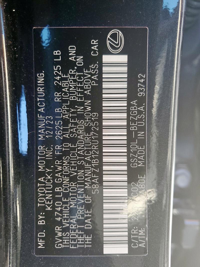 2024 LEXUS ES 350 BAS 58AFZ1B12RU172519