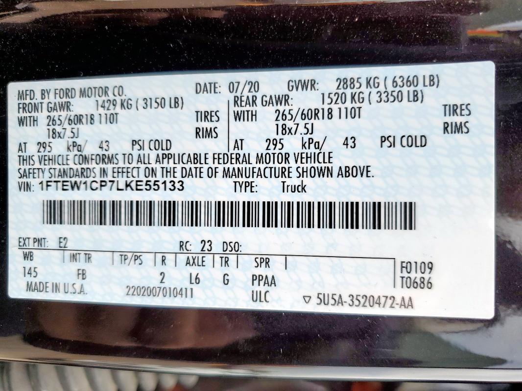 2020 FORD F150 SUPER 1FTEW1CP7LKE55133