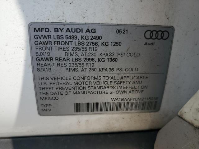 2021 AUDI Q5 PREMIUM WA1BAAFY0M2115016