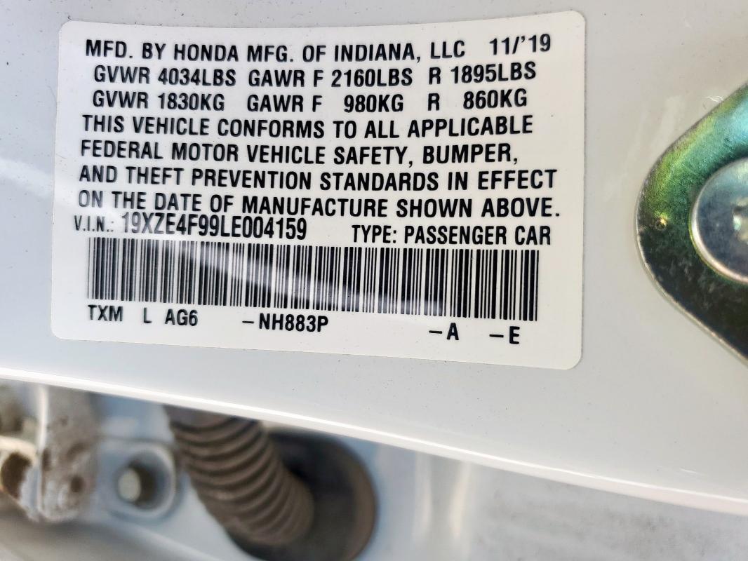 2020 HONDA INSIGHT TO 19XZE4F99LE004159