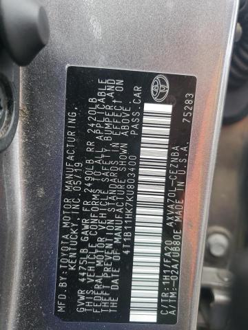 2019 TOYOTA CAMRY L 4T1B11HK7KU803400