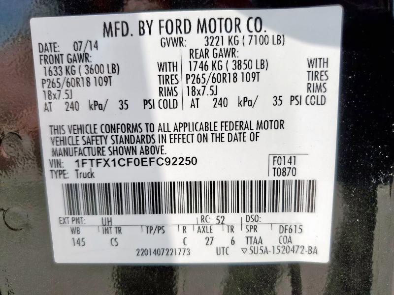 2014 FORD F150 SUPER - 1FTFX1CF0EFC92250