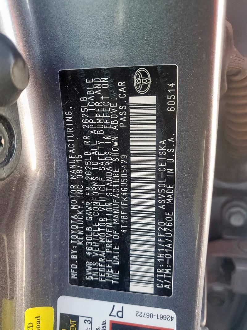 2016 TOYOTA CAMRY LE - 4T1BF1FK4GU505429