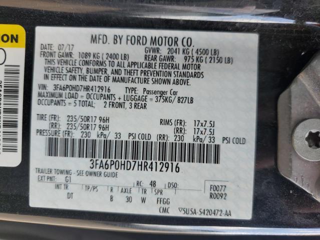 2017 FORD FUSION SE - 3FA6P0HD7HR412916