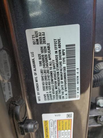 2021 HONDA PILOT ELIT 5FNYF6H05MB061568