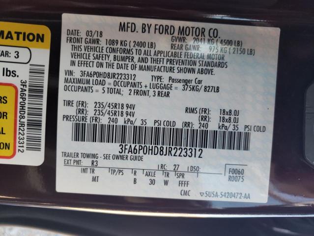 2018 FORD FUSION SE - 3FA6P0HD8JR223312