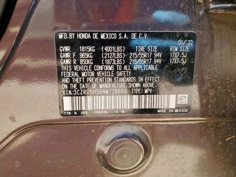2022 HONDA HR-V EX 3CZRU5H56NM728669