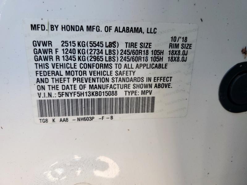 2019 HONDA PILOT LX 5FNYF5H13KB015088