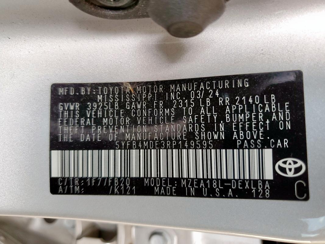 2024 TOYOTA COROLLA LE 5YFB4MDE3RP149595