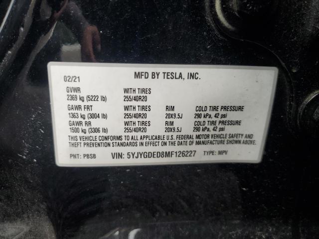 2021 TESLA MODEL Y - 5YJYGDED8MF126227