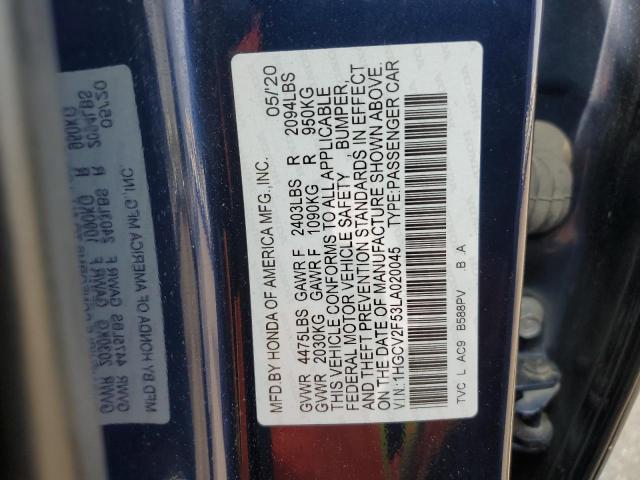 2020 HONDA ACCORD EXL 1HGCV2F53LA020045