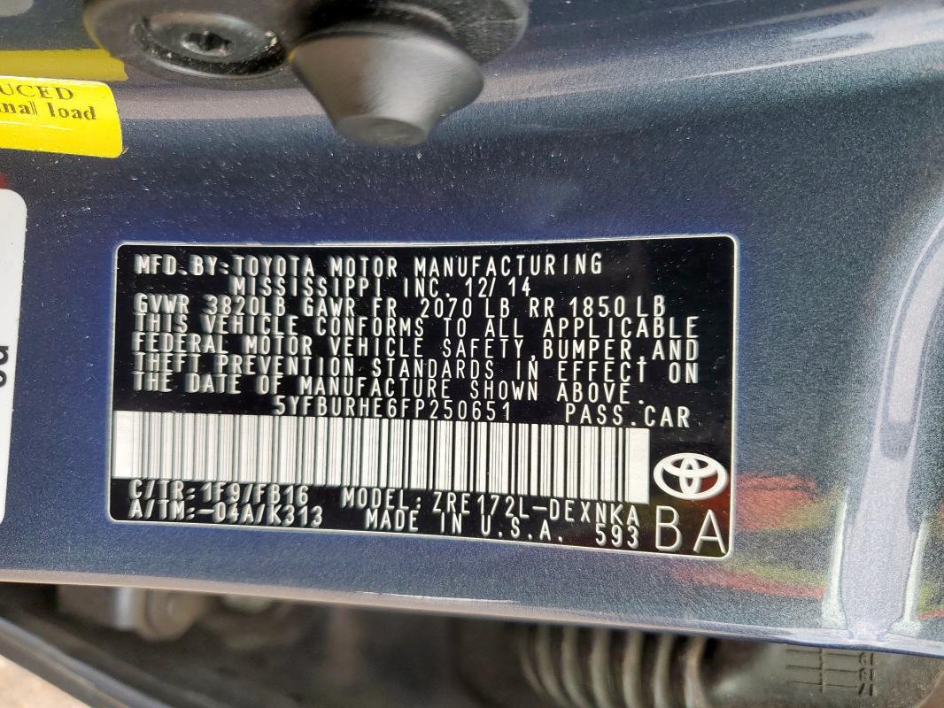 2015 TOYOTA COROLLA L - 5YFBURHE6FP250651