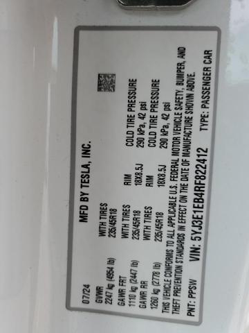 2024 TESLA MODEL 3 5YJ3E1EB4RF822412