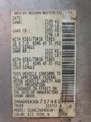2016 NISSAN FRONTIER S - 1N6AD0ER3GN737445