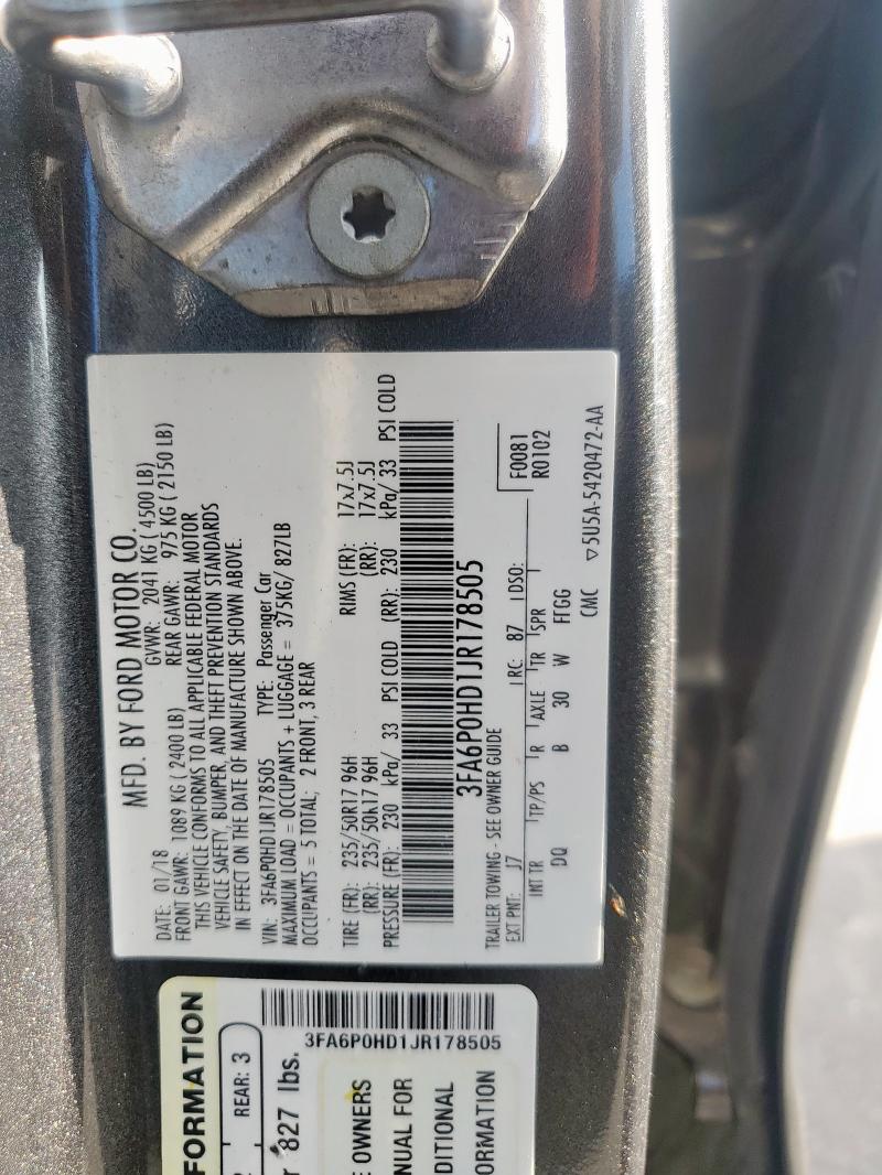 2018 FORD FUSION SE - 3FA6P0HD1JR178505