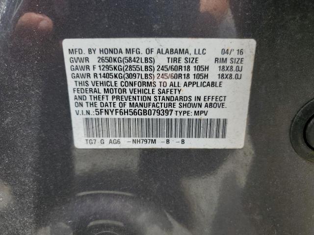 2016 HONDA PILOT EXL - 5FNYF6H56GB079397