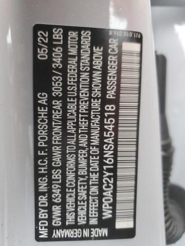 2022 PORSCHE TAYCAN TUR WP0AC2Y16NSA54518