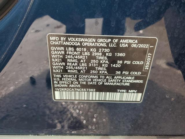 2022 VOLKSWAGEN ATLAS SE 1V2KR2CA7NC557362