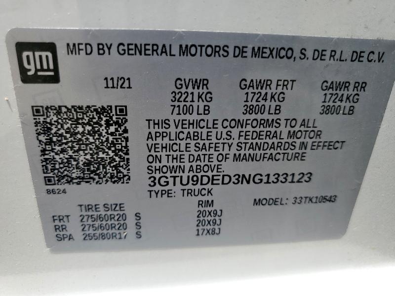 2022 GMC SIERRA LIM 3GTU9DED3NG133123