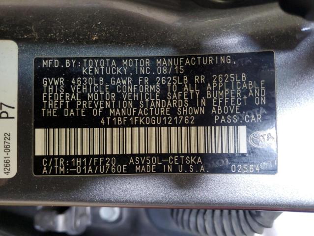 2016 TOYOTA CAMRY LE 4T1BF1FK0GU121762