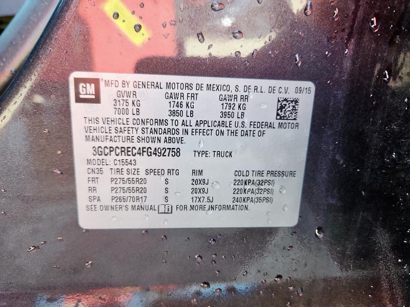 2015 CHEVROLET SILVERADO - 3GCPCREC4FG492758