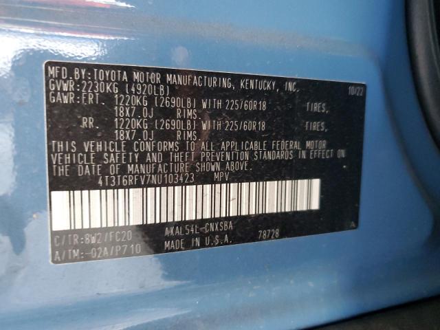 2022 TOYOTA RAV4 SE 4T3T6RFV7NU103423