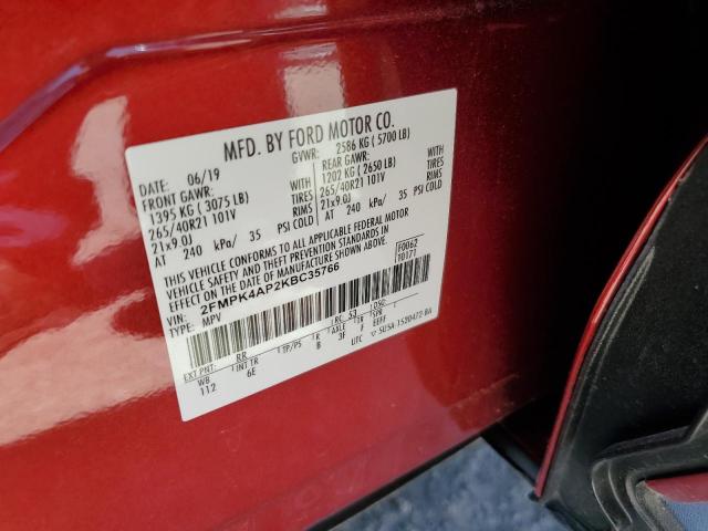 2019 FORD EDGE ST 2FMPK4AP2KBC35766
