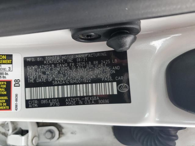2021 LEXUS ES 300H 58ADA1C16MU011922