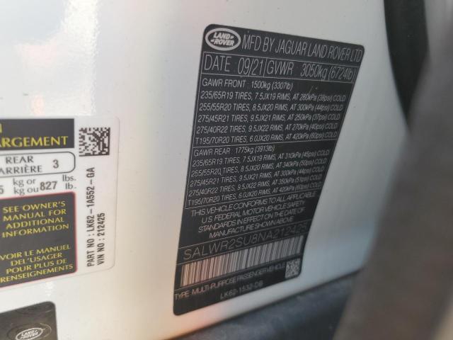 2022 LAND ROVER RANGE ROVE - SALWR2SU8NA212425