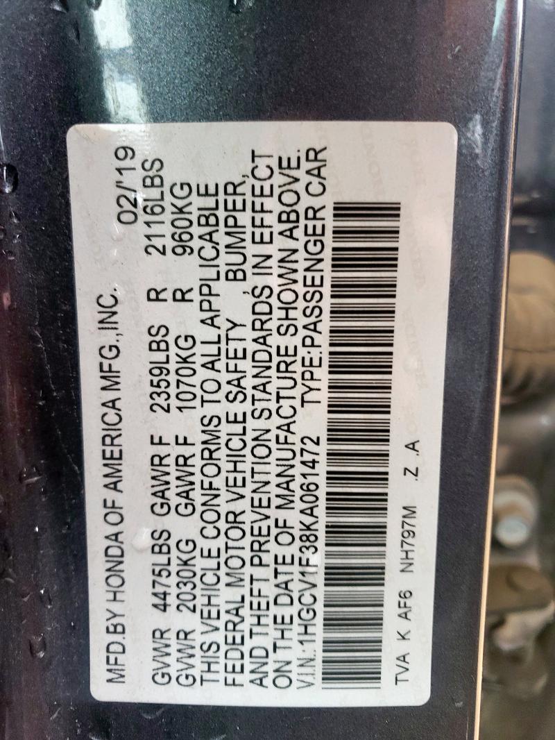 2019 HONDA ACCORD SPO - 1HGCV1F38KA061472