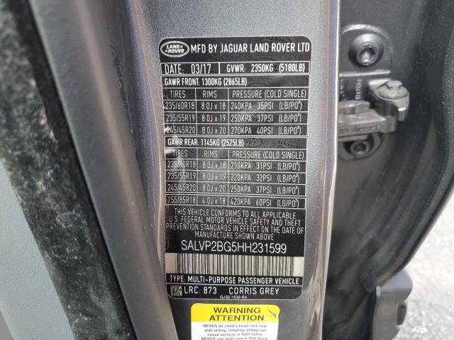 2017 LAND ROVER RANGE ROVE SALVP2BG5HH231599
