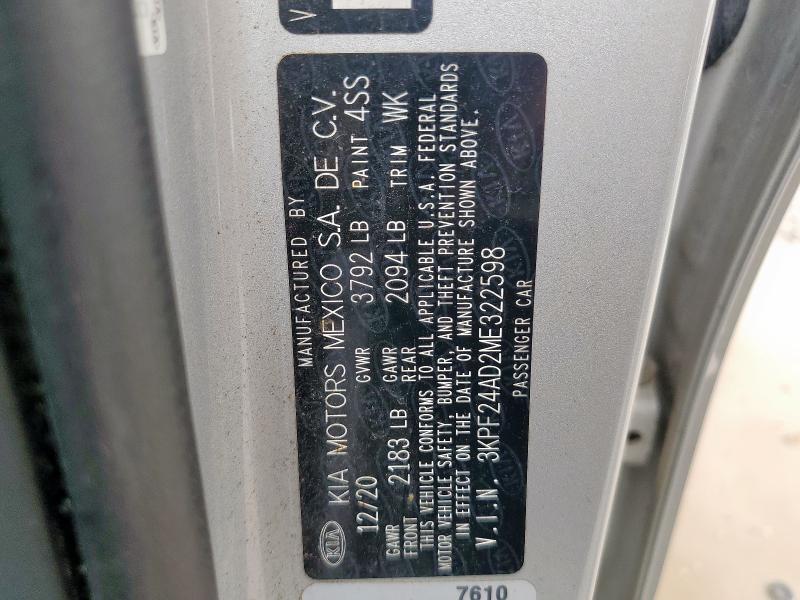 2021 KIA FORTE FE 3KPF24AD2ME322598