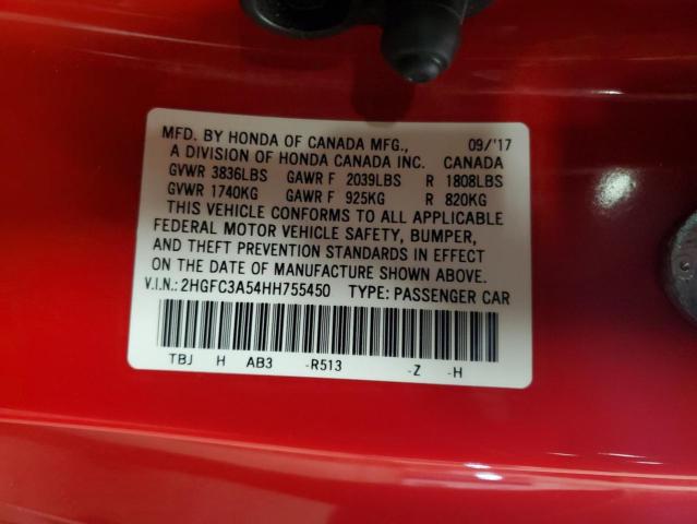 2017 HONDA CIVIC SI 2HGFC3A54HH755450