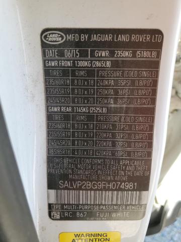 2015 LAND ROVER RANGE ROVE - SALVP2BG9FH074981