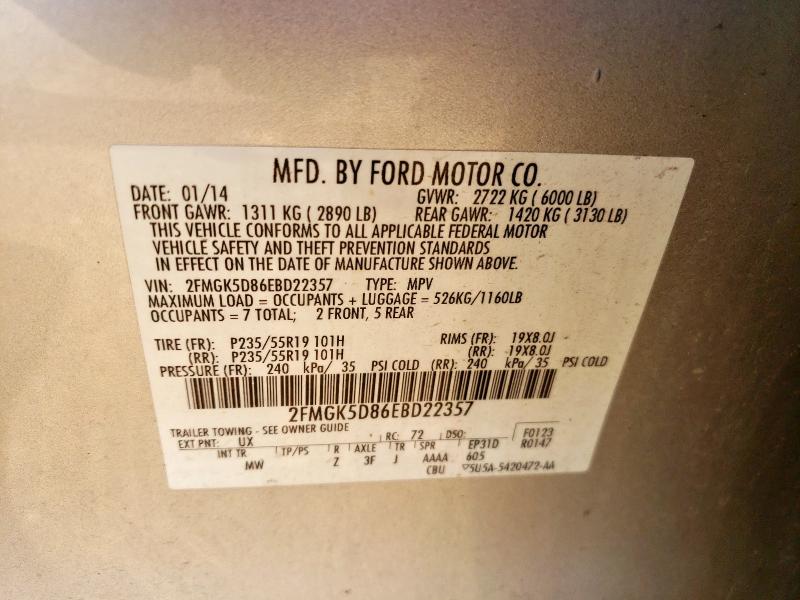 2014 FORD FLEX LIMIT - 2FMGK5D86EBD22357