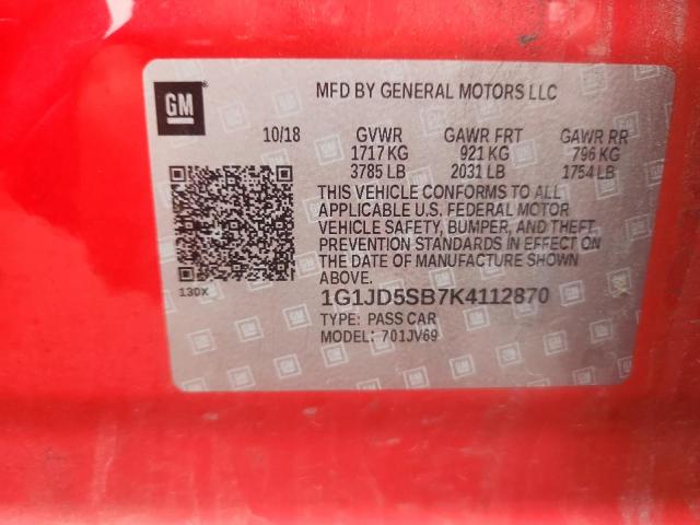 2019 CHEVROLET SONIC LT - 1G1JD5SB7K4112870