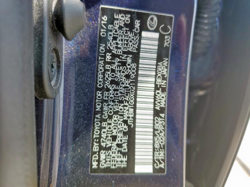 2016 LEXUS ES 300H JTHBW1GGXG2119008