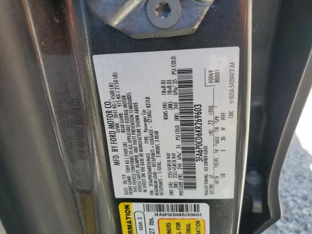 2019 FORD FUSION SEL 3FA6P0CD6KR269603